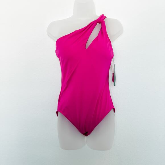 NWT Carmen Marc Valvo One Shoulder Pink Swimsuit Size 12 Beach Resort Summer - Picture 1 of 7